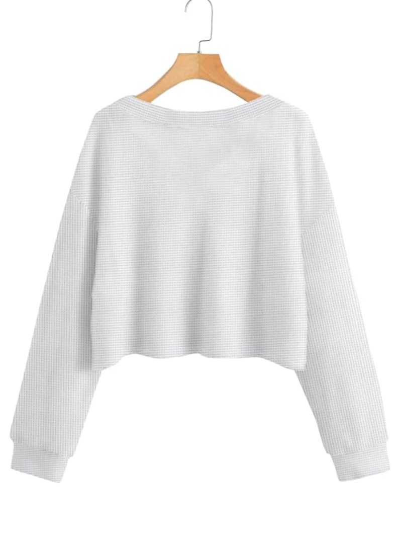 Cropped Knit V-Neck Jumper - Image 3